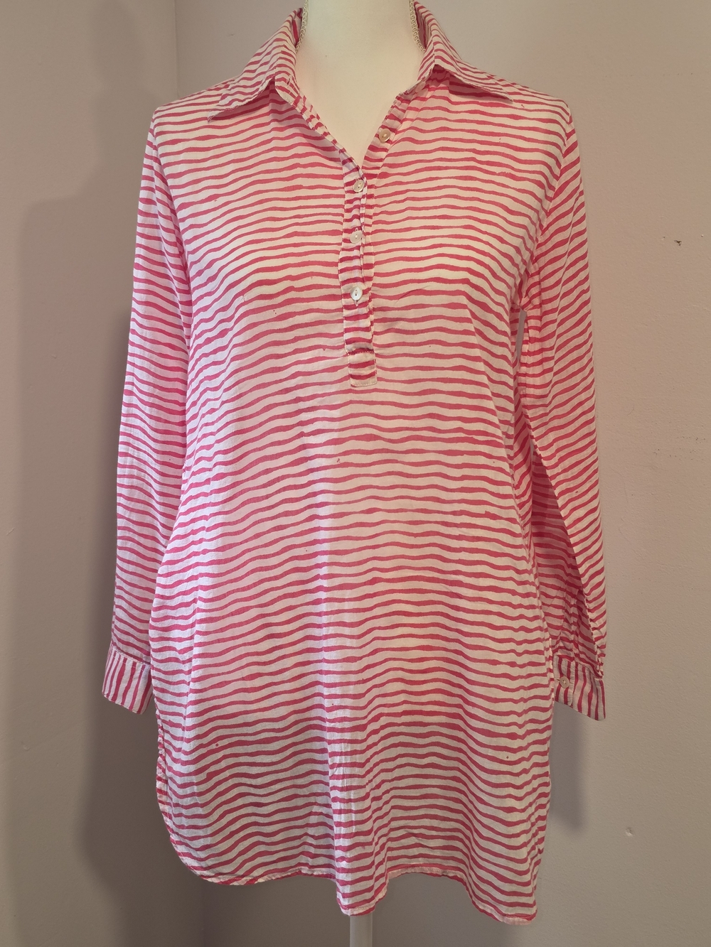 Oliphant Tuckernuck 100% Cotton Striped Roll Tab Popover Tunic Size Small